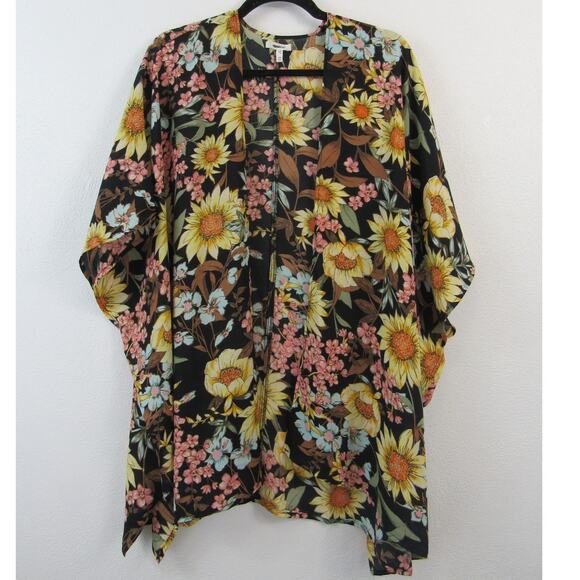 Maurices Cardigan Kimono Women One Size Sunflower Floral Chiffon Open Front Drap - Picture 1 of 5